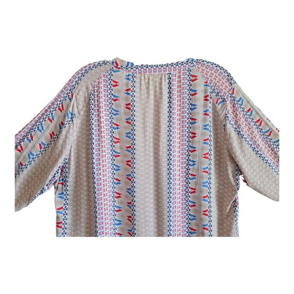 ANTHROPOLOGIE MAEVE Women M Blouse Southwest Button Up 3/4 Sleeve Beige Blue 44" - Picture 7 of 8